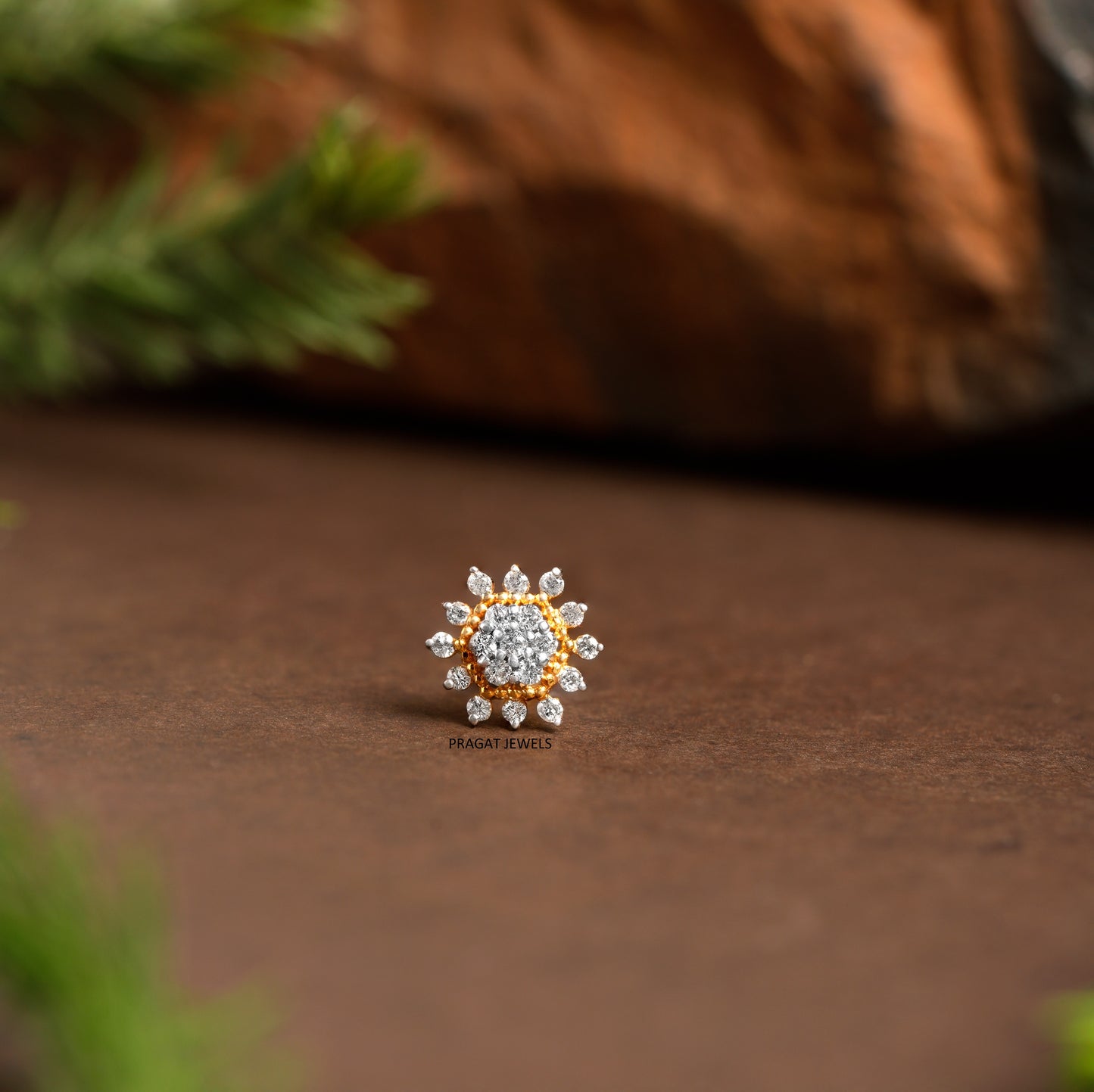 Natural Diamond Flower Stud for Nosepin Threaded Pin, Piercing Jewelry, Conch