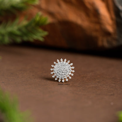 18k Yellow Gold Diamond Floral Round Nosepin A precious Gift for The Percious One.