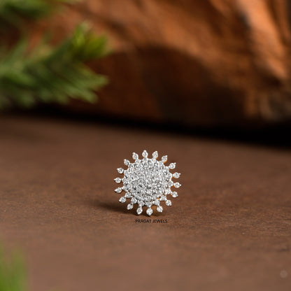 18k Yellow Gold Diamond Floral Round Nosepin A precious Gift for The Percious One.