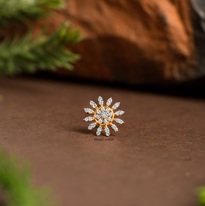 Flower Push Nosepin Stud, Indian Dangle Nose Stud, Tragus Stud, Helix Stud, Gold Nose Piercing,