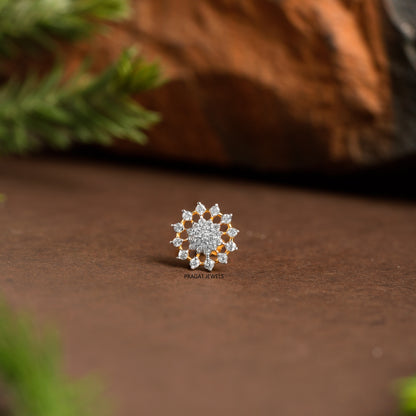 18K Gold Tiny Flower Nosepin  Solitaire Yellow gold Nosepin Jewelry
