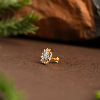 18K Gold Tiny Flower Nosepin  Solitaire Yellow gold Nosepin Jewelry