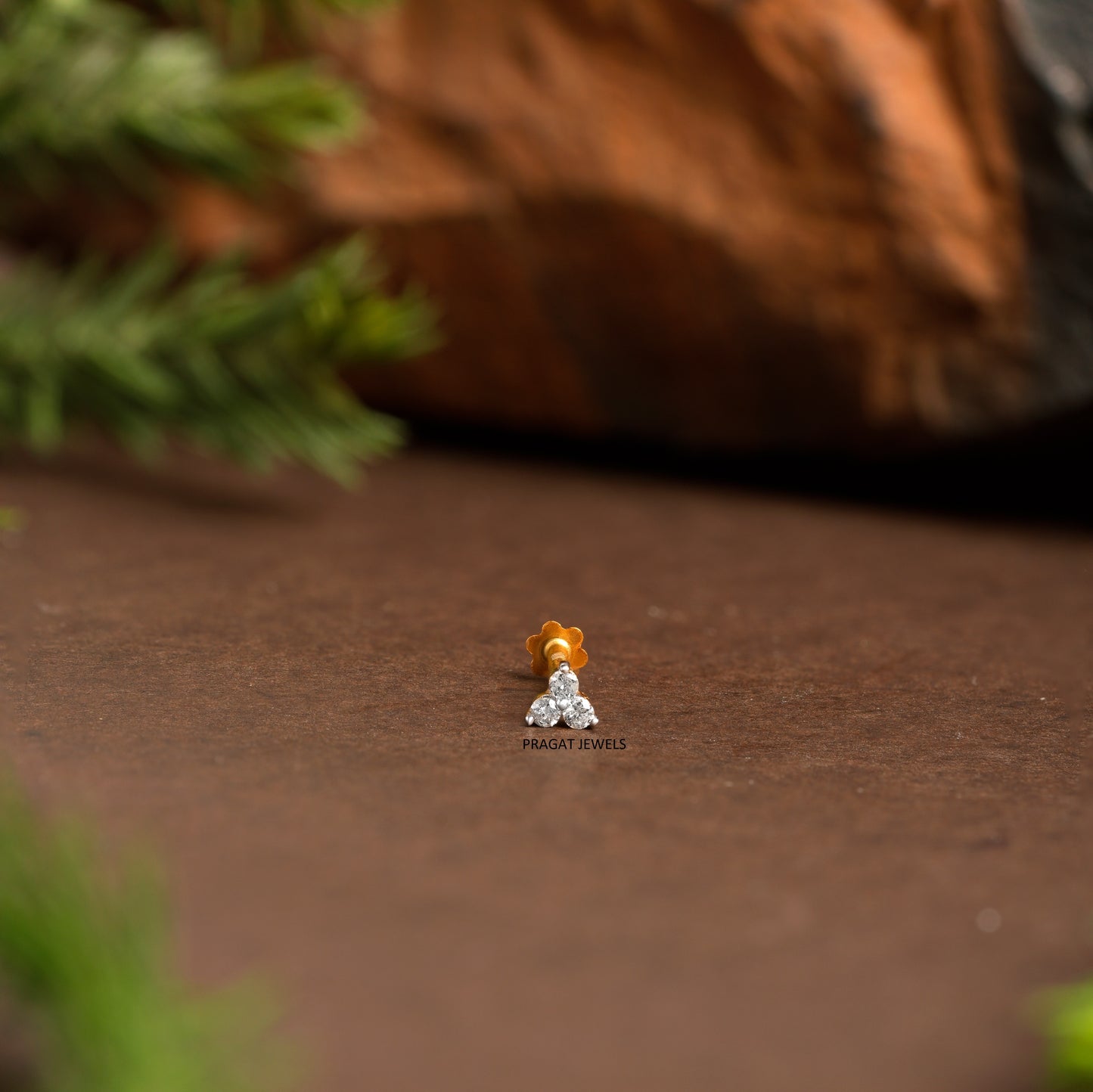 18K Gold Diamond Nose Pin – Delicate 3 stone nosepin| Elegant Nose Jewelry for Women