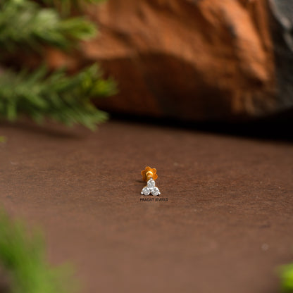 18K Gold Diamond Nose Pin – Delicate 3 stone nosepin| Elegant Nose Jewelry for Women