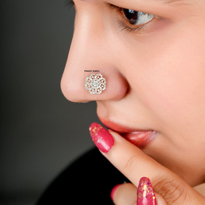 FLOWER NOSEPIN 18k Indian Nose Stud Traditional Nose Stud Indian Nose Ring Diamond Nose Piercing