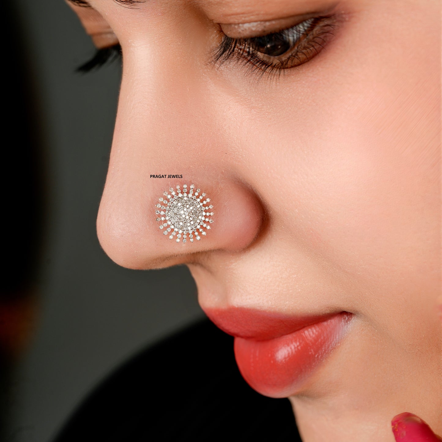 Diamonds Cluster Nosepin 18K Gold Indian Nose Stud Traditional Nose A precious Gift for The Percious One. - PRAGAT JEWELS