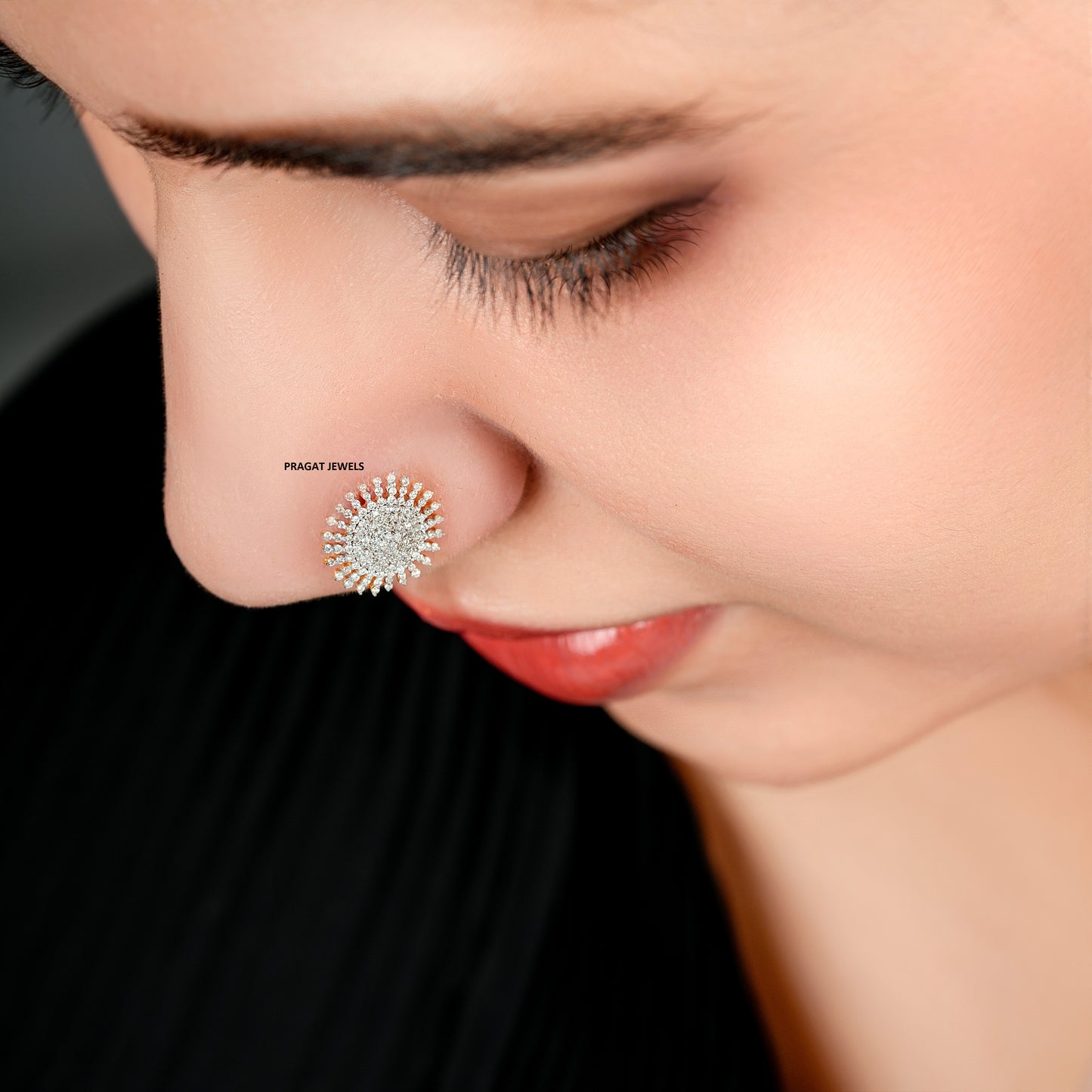 Diamonds Cluster Nosepin 18K Gold Indian Nose Stud Traditional Nose A precious Gift for The Percious One. - PRAGAT JEWELS