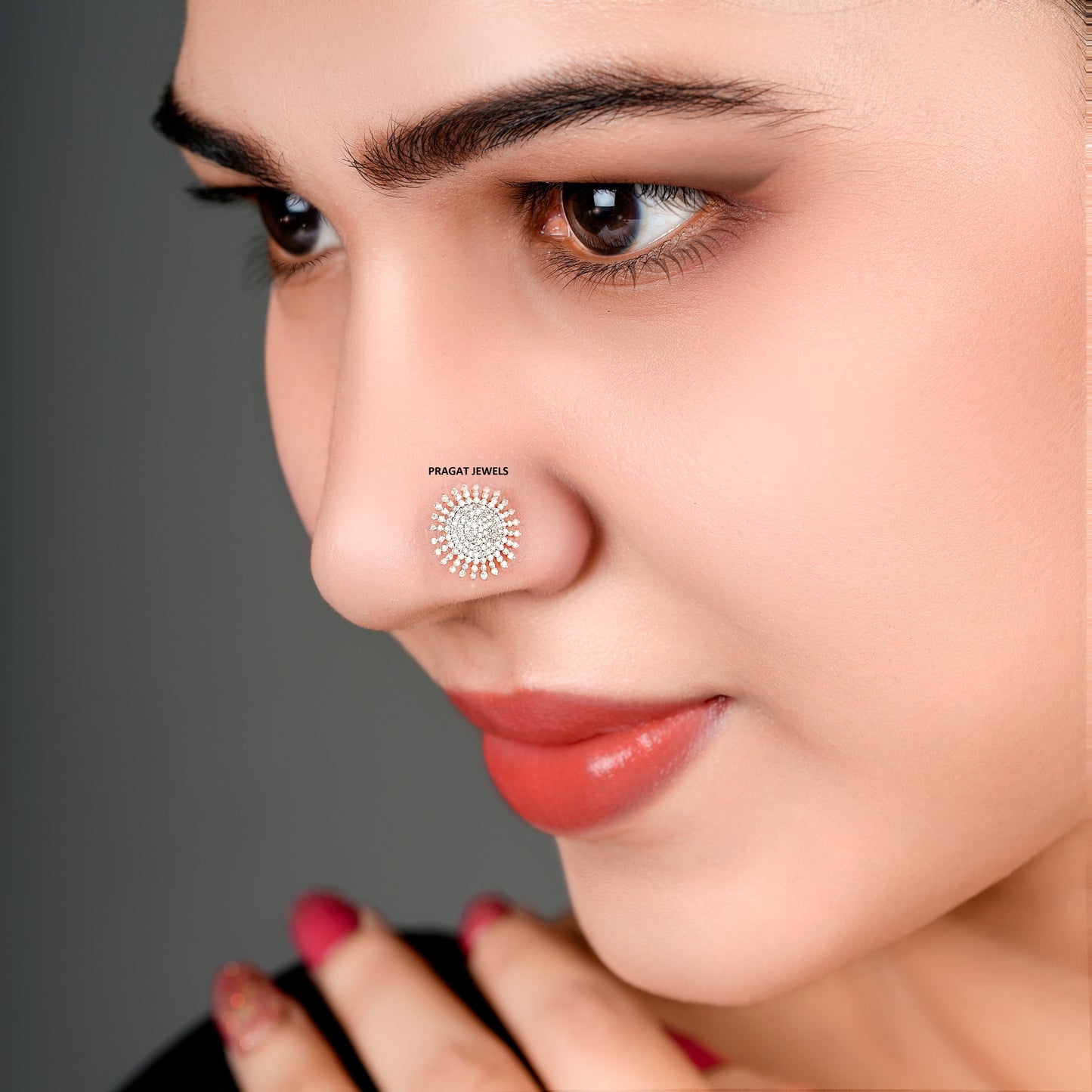 Diamonds Cluster Nosepin 18K Gold Indian Nose Stud Traditional Nose A precious Gift for The Percious One. - PRAGAT JEWELS