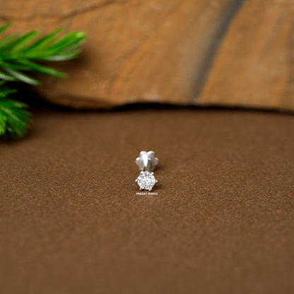 18kt White Gold Single Diamond Nosepin/Andi Elegant Nose Jewelry for Women Gift  For The Real Diamond Nosestud ,