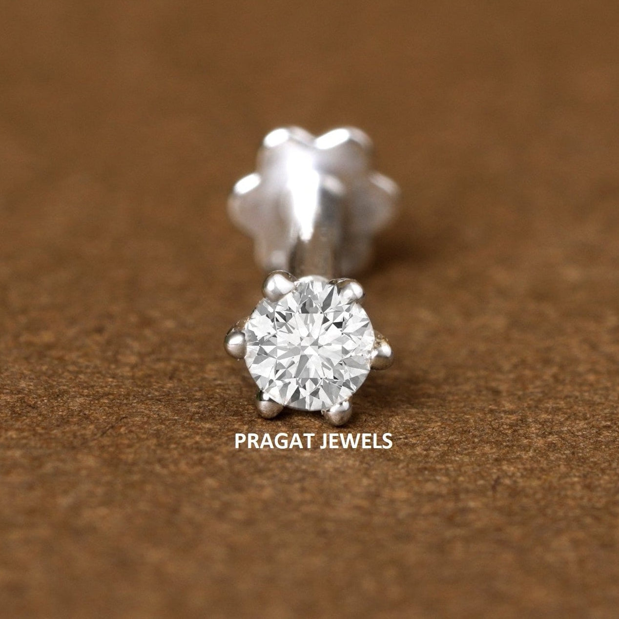 18kt White Gold Single Diamond Nosepin/Andi Elegant Nose Jewelry for Women Gift  For The Real Diamond Nosestud ,