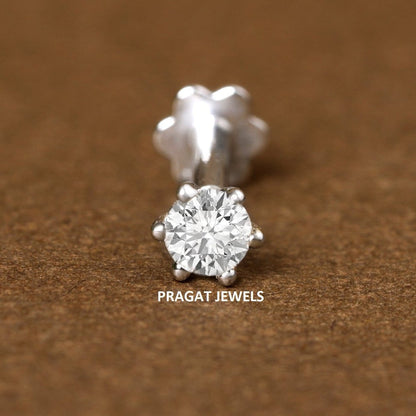 18kt White Gold Single Diamond Nosepin/Andi Elegant Nose Jewelry for Women Gift  For The Real Diamond Nosestud ,