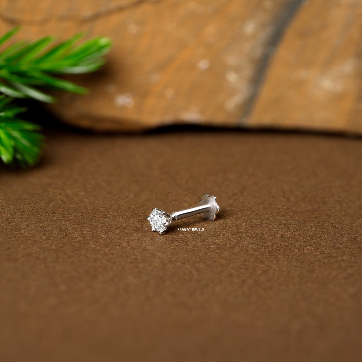 18kt White Gold Single Diamond Nosepin/Andi Elegant Nose Jewelry for Women Gift  For The Real Diamond Nosestud ,