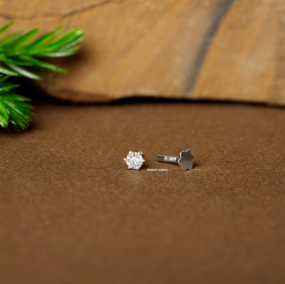 18kt White Gold Single Diamond Nosepin/Andi Elegant Nose Jewelry for Women Gift  For The Real Diamond Nosestud ,