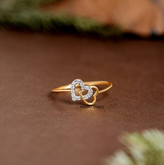 "14K Gold  Double Heart Ring | Dainty Promise Ring | Valentine's Day Gift for Her | Stackable Heart Jewelry"