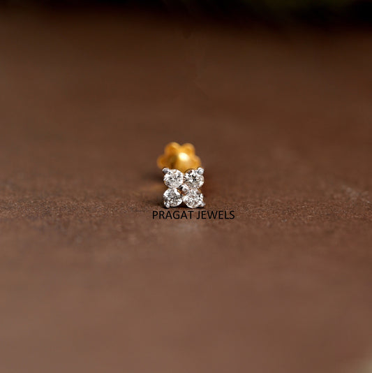 Thin Delicate Crystal Nose Pin, Flower Nose Stud, Diamond Nose Stud, AB Crystal Nose Pin,