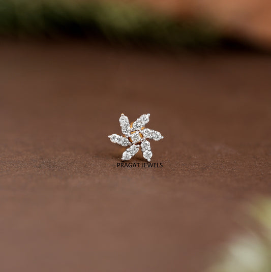Natural Diamond Nose Pin/ 18K Yellow Gold Wire Type Nose Pin/ Engagement Gif Anniversary Gift