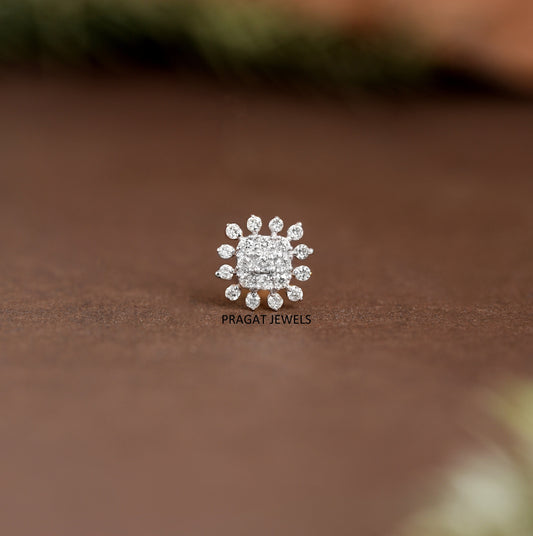 Natural Diamond Flower Stud for Nose Tragus Lobe Conch, 18K Gold Diamond Cluster nosepin