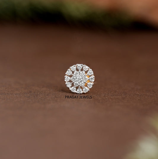 "18K Gold Diamond Nose Pin | Round Cluster Diamond Nose Stud | Dainty Nose Jewelry for Women |