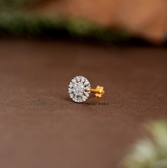 "18K Gold Diamond Nose Pin | Round Cluster Diamond Nose Stud | Dainty Nose Jewelry for Women |
