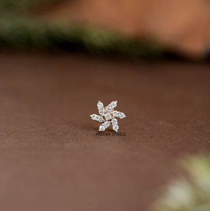 Natural Diamond Nose Pin/ 18K Yellow Gold Wire Type Nose Pin/ Engagement Gif Anniversary Gift