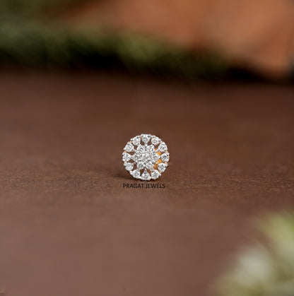 "18K Gold Diamond Nose Pin | Round Cluster Diamond Nose Stud | Dainty Nose Jewelry for Women |