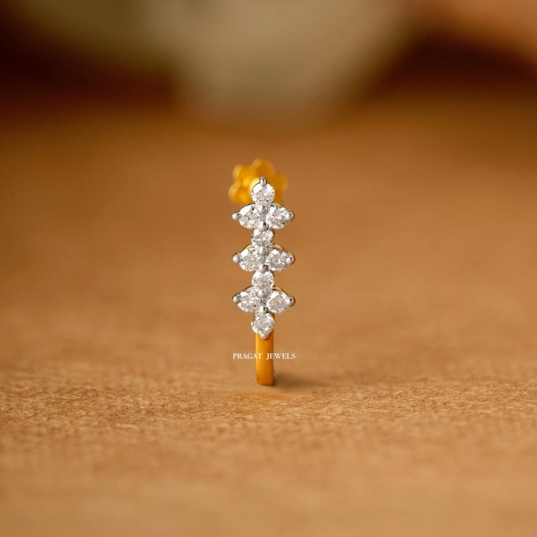 Brilliant Cut Diamond Studed 18K Yellow Gold 12MM Nosepin ,Handcrafted With Love For the Special Moments Of Your Life. - PRAGAT JEWELS