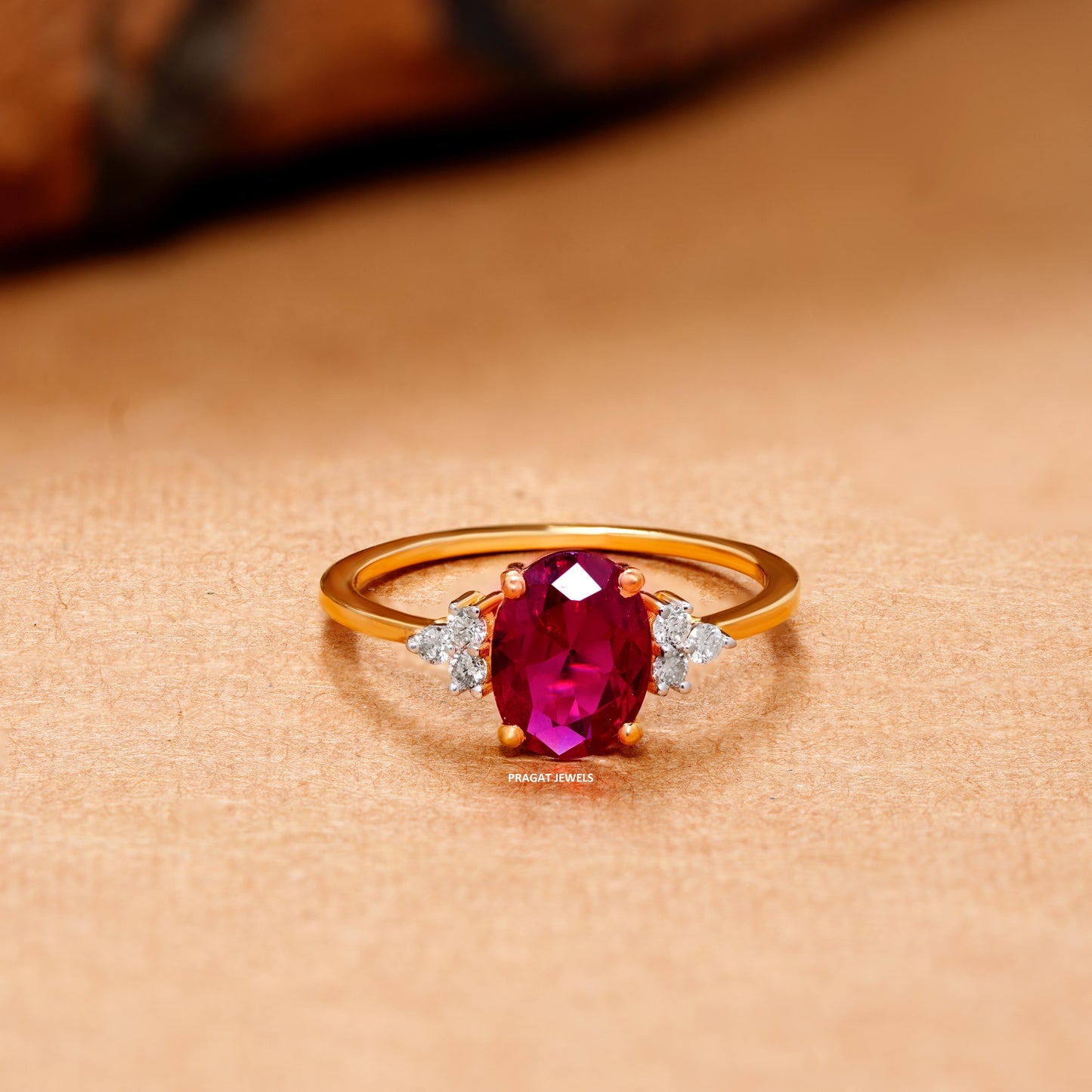 Pink Stone Solitaire Yellow Gold Brillant Cut Diamond Stud Ladie's Engagement Ring, Hand crafted with love