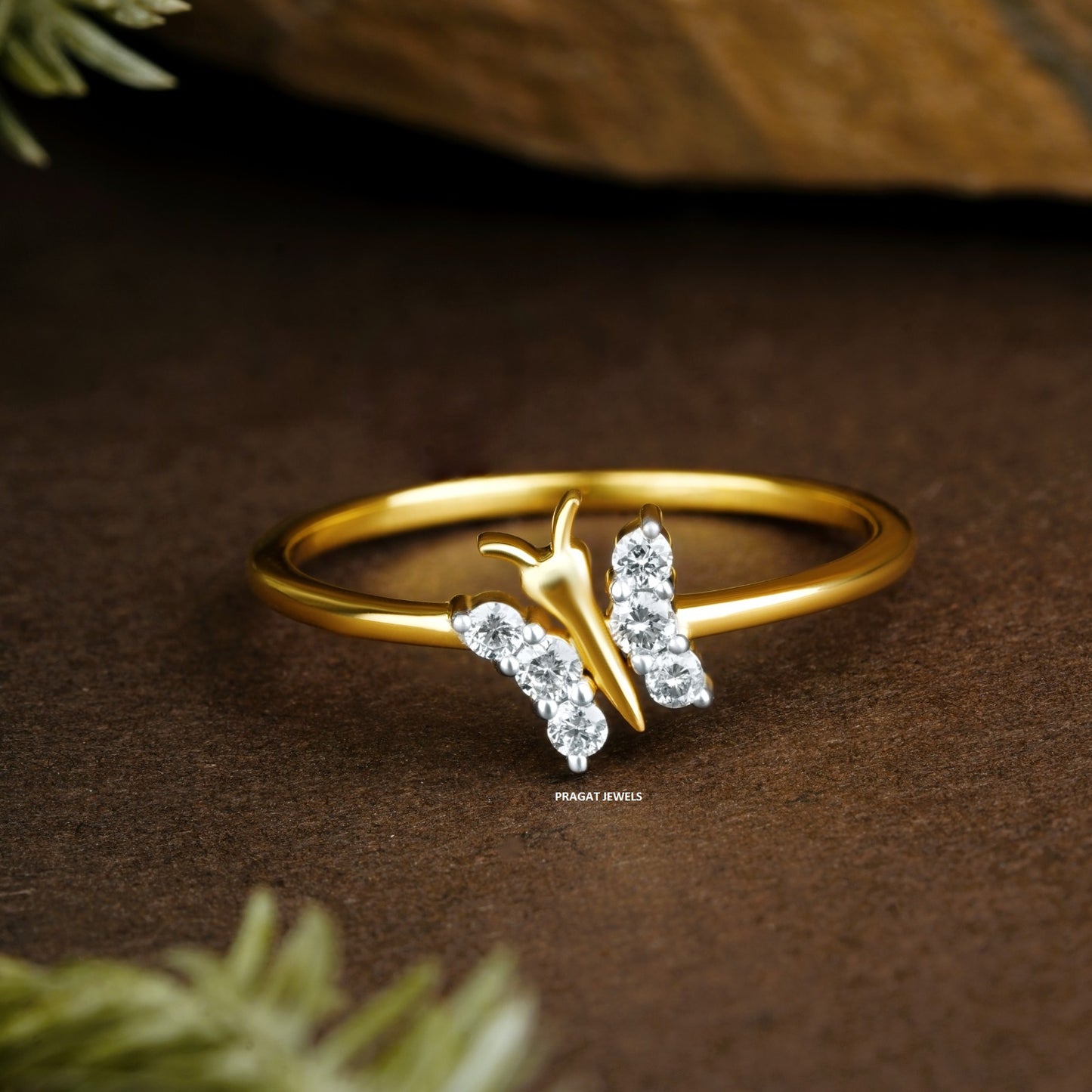 Twilight Butterfly 14KT Gold & Diamond Stud ring for women Gift for The Percious One.