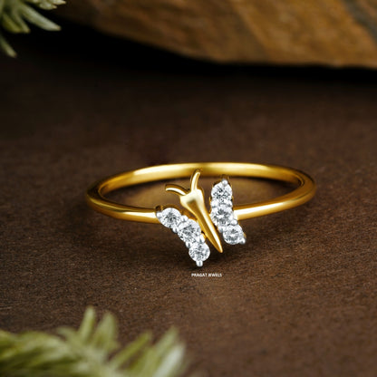 Twilight Butterfly 14KT Gold & Diamond Stud ring for women Gift for The Percious One.