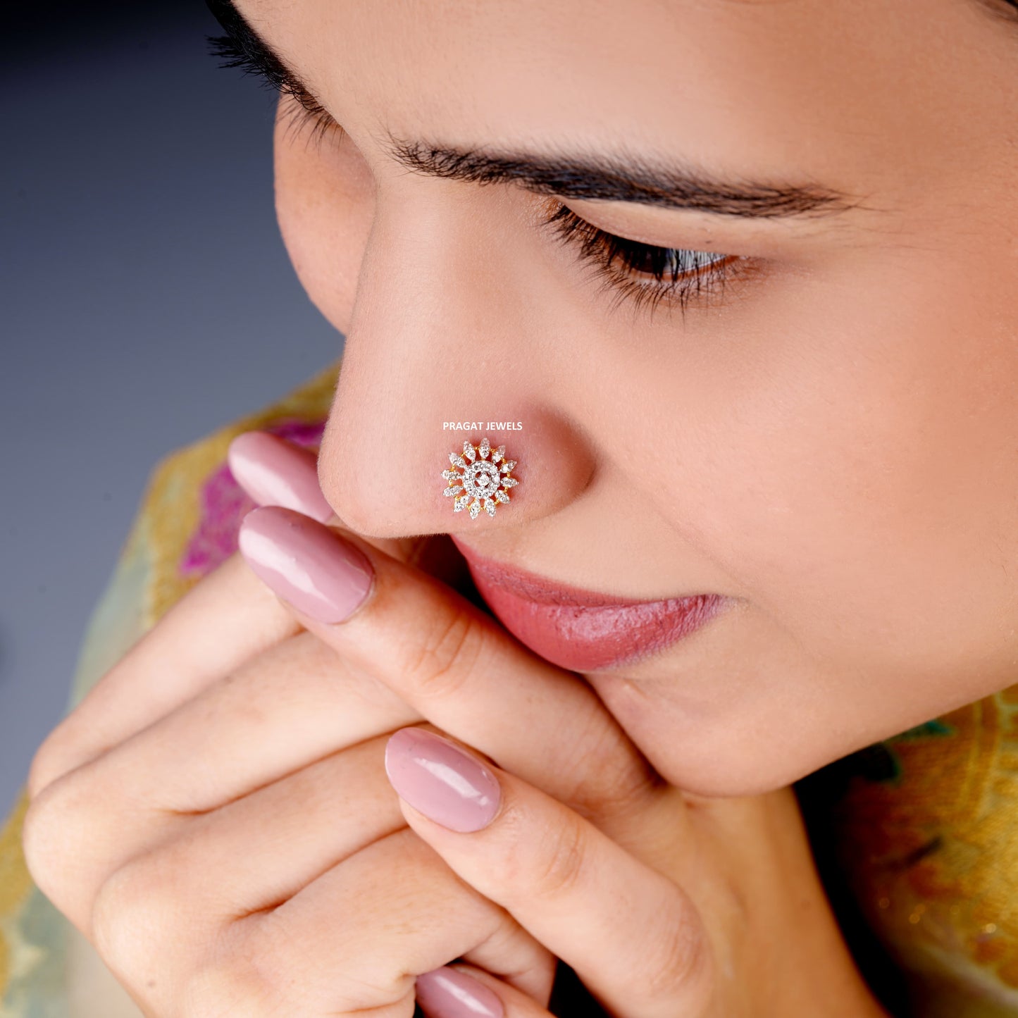Stud Traditional Nose Stud Indian Nose pin Diamond Nose Piercing Unique Nose Stud 18K Yellow gold Nose Stud  Shape Nose Stud - PRAGAT JEWELS
