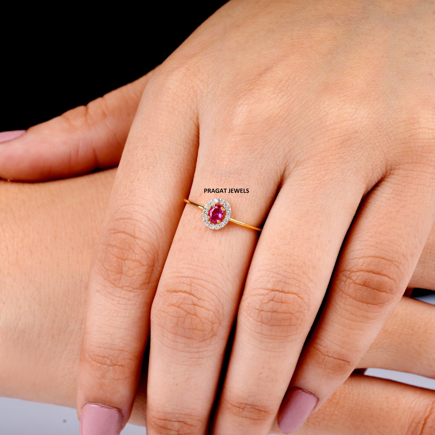 Ruby and green diamond cluster ring Yellow Gold Brillant Cut Diamond Stud Ladie's Engagement Ring, Hand crafted with love