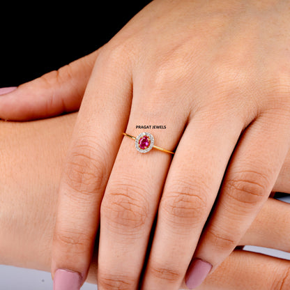 Ruby and green diamond cluster ring Yellow Gold Brillant Cut Diamond Stud Ladie's Engagement Ring, Hand crafted with love