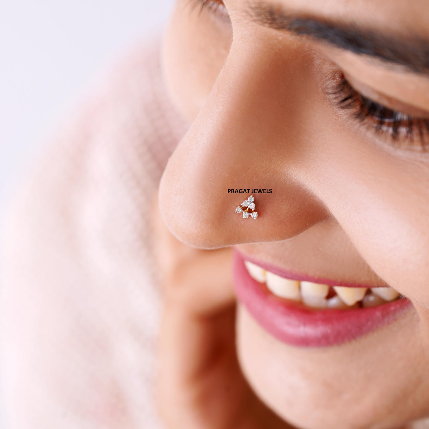 CrossOver Flower's 18K Gold Nosepin with 7 Natural Diamonds Floral Design Diamond Stud Nose Ring for Women Yellow Gold With ,Handcrafted With Love. - PRAGAT JEWELS