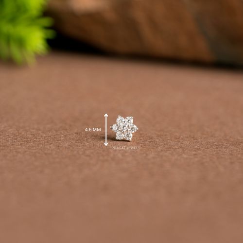 18K Gold Diamond Nose Pin – Delicate 6 stone Nosepin| Elegant Nose Jewelry for Women