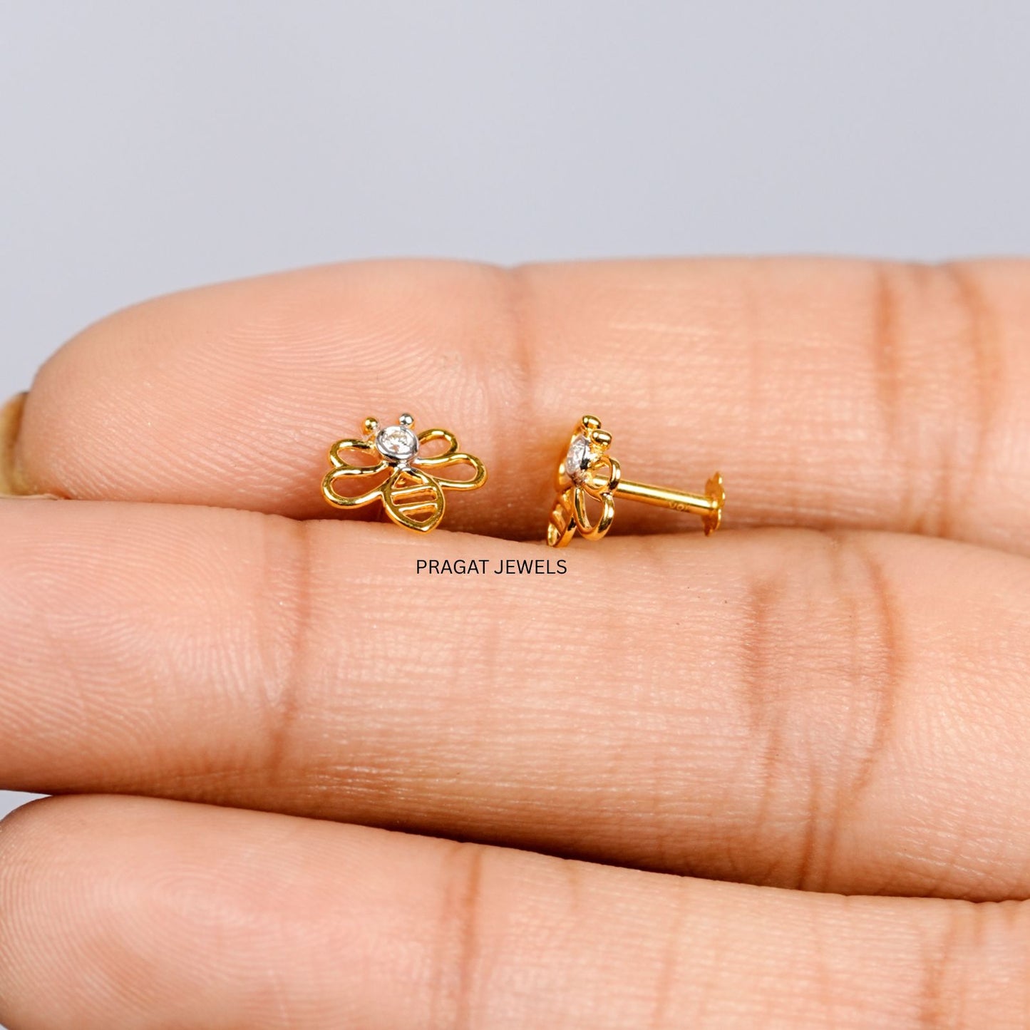 Honey Bee Earrings EARRING for women gold 18kt ,Handcrafted With Love.NP1256