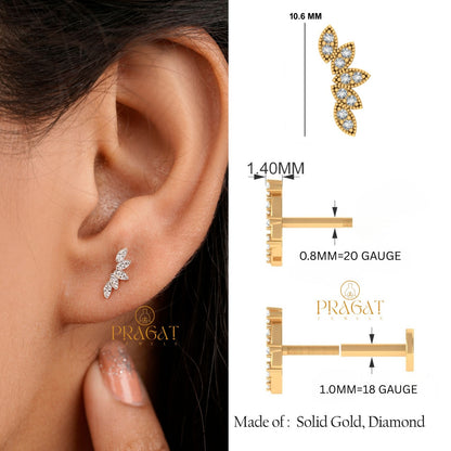 Small Curved Diamond Earrings | Modern Minimal Studs | Handmade Fine Jewelry NP1224