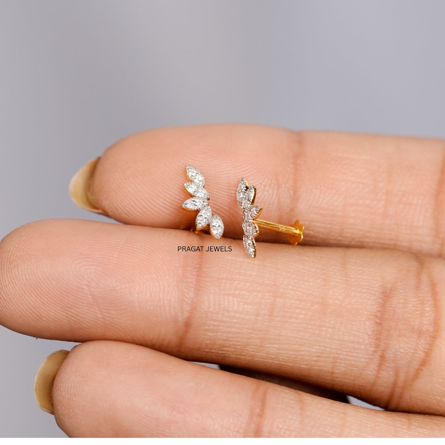 Small Curved Diamond Earrings | Modern Minimal Studs | Handmade Fine Jewelry NP1224