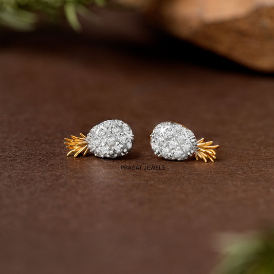 Diamond Pineapple Stud Earrings/Mini Pineapple Diamond Ear Stud/Golden Crown Pineapple Studs NP1233