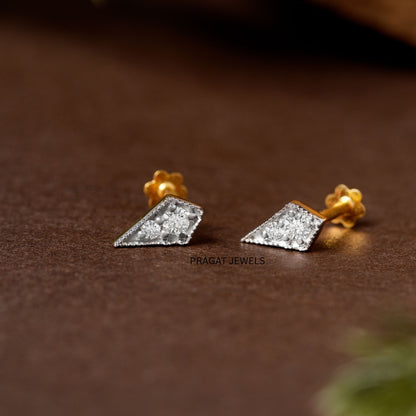 Facet Edge Diamond Studs/Crystal Angle Diamond Earrings/Sleek Cut Diamond Stud/NP1216