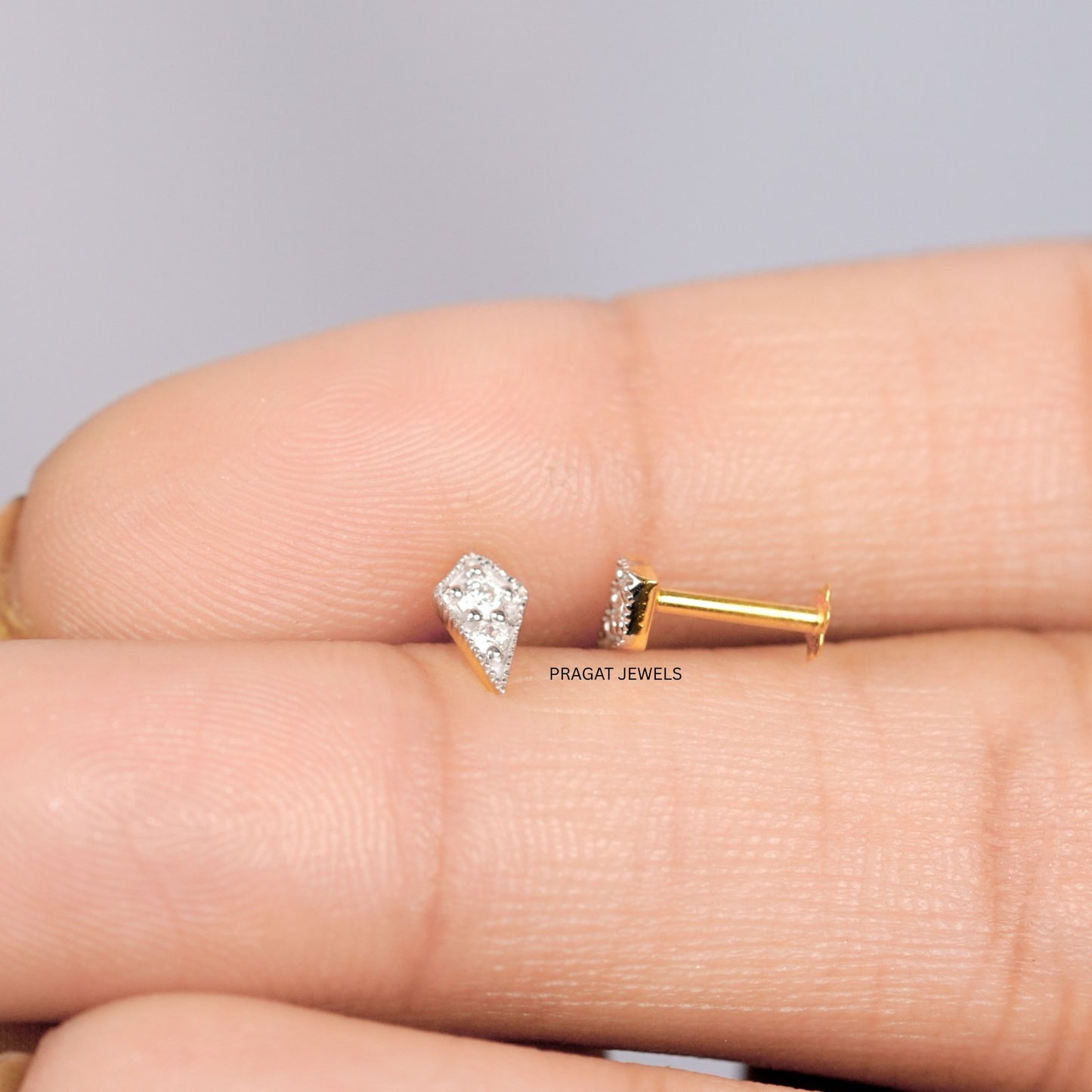 Facet Edge Diamond Studs/Crystal Angle Diamond Earrings/Sleek Cut Diamond Stud/NP1216