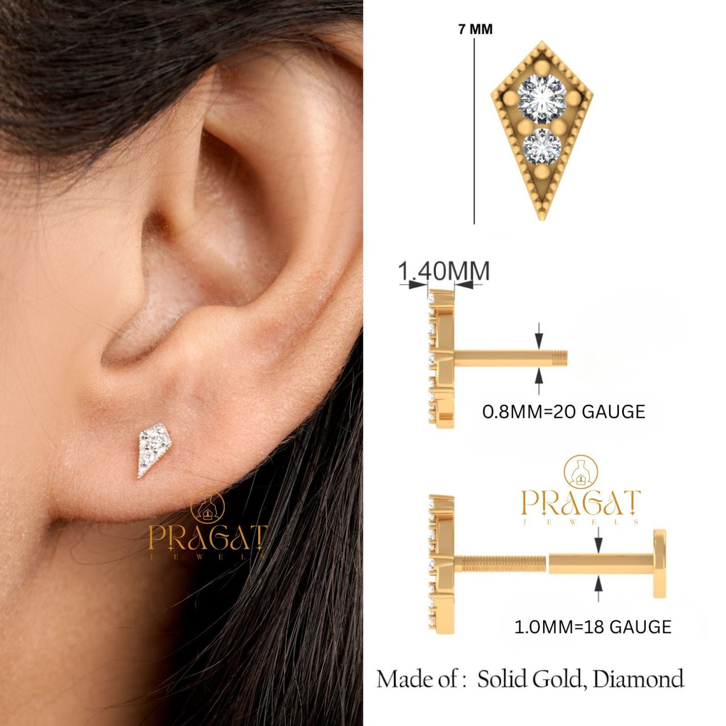 Facet Edge Diamond Studs/Crystal Angle Diamond Earrings/Sleek Cut Diamond Stud/NP1216