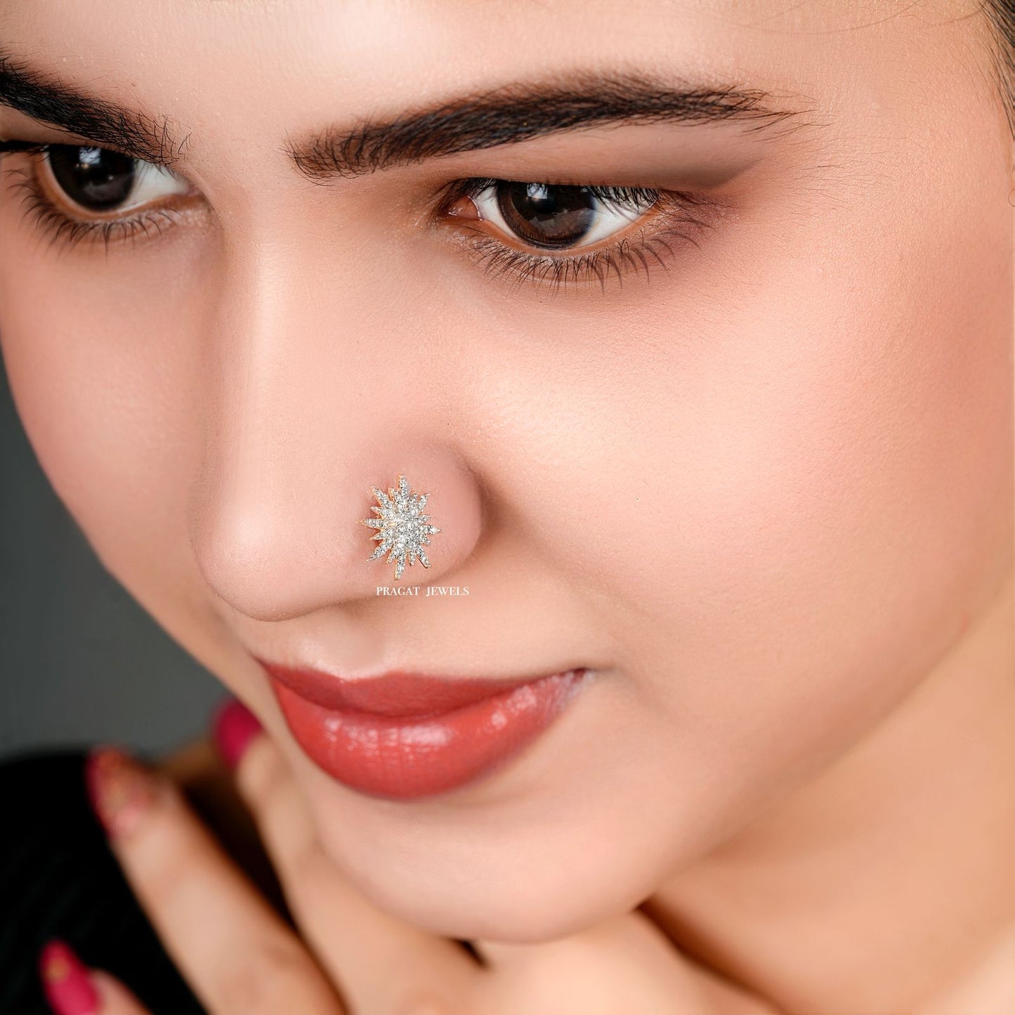 Indian Nose Stud Traditional Nose Stud Indian Nose pin Diamond Nose Piercing Unique Nose Stud 18K Yellow gold Nose Stud  Shape Nose Stud - PRAGAT JEWELS