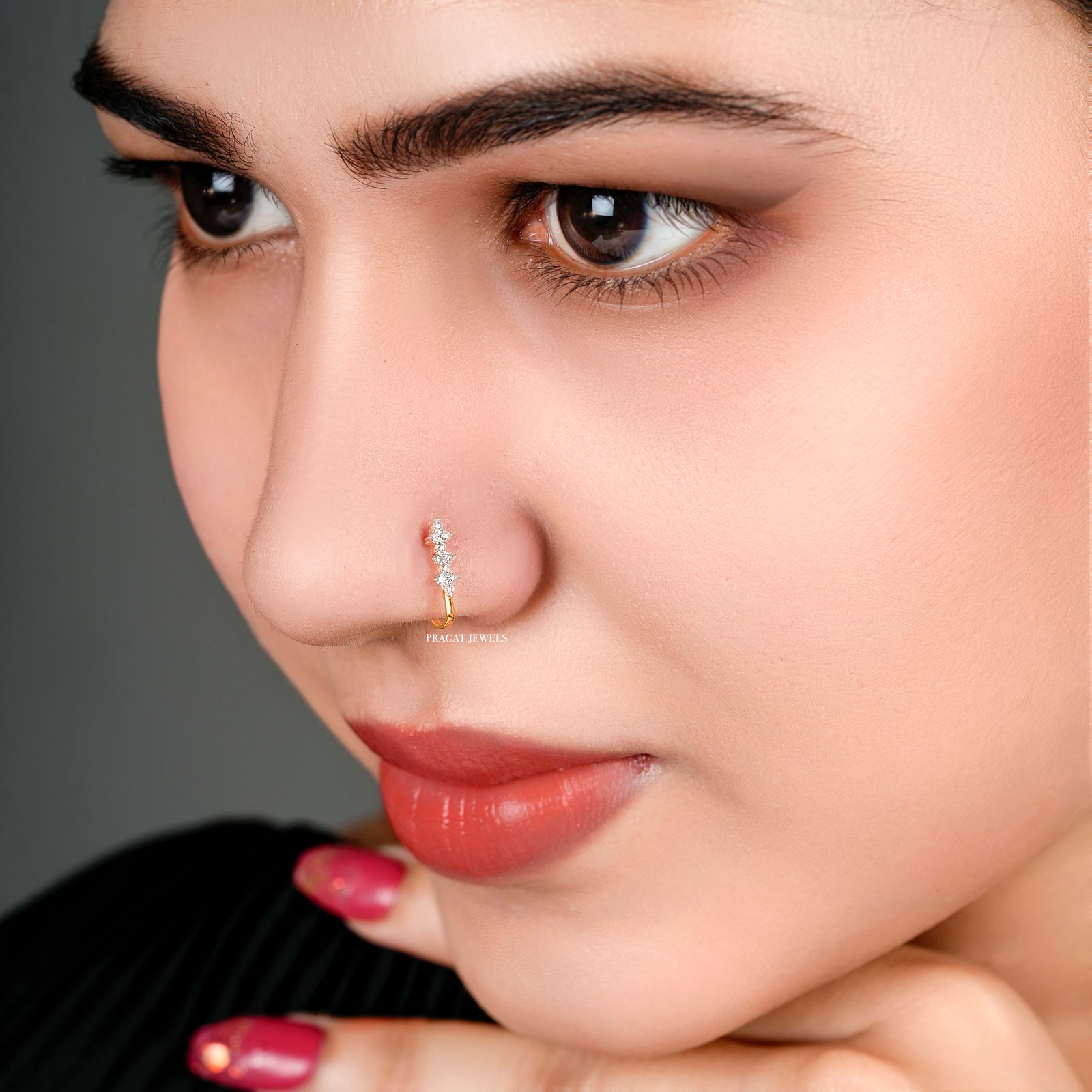 Brilliant Cut Diamond Studed 18K Yellow Gold 12MM Nosepin ,Handcrafted With Love For the Special Moments Of Your Life. - PRAGAT JEWELS