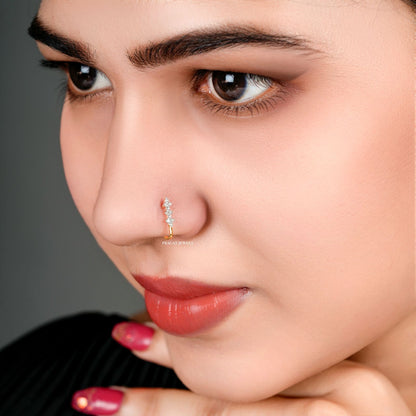 Brilliant Cut Diamond Studed 18K Yellow Gold 12MM Nosepin ,Handcrafted With Love For the Special Moments Of Your Life. - PRAGAT JEWELS