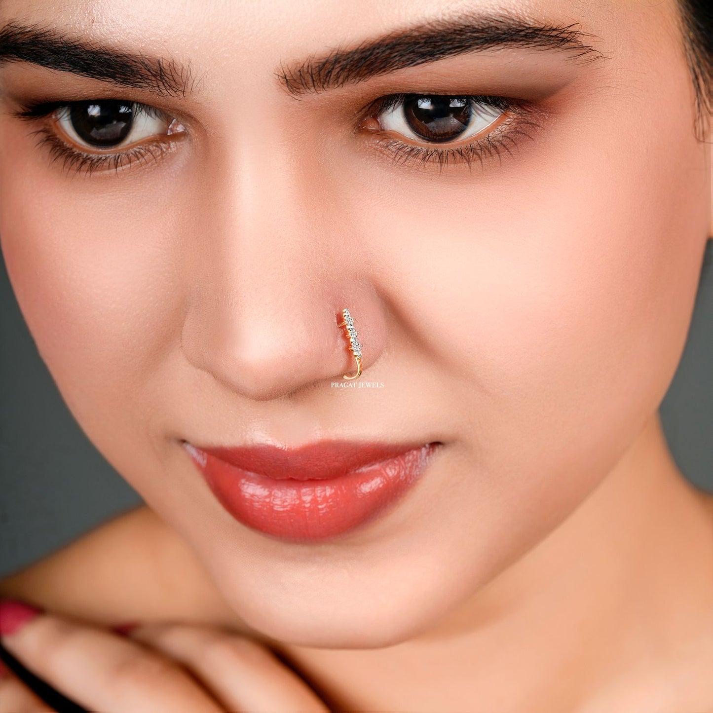 Brilliant Cut Diamond Studed 18K Yellow Gold 12MM Nosepin ,Handcrafted With Love For the Special Moments Of Your Life. - PRAGAT JEWELS