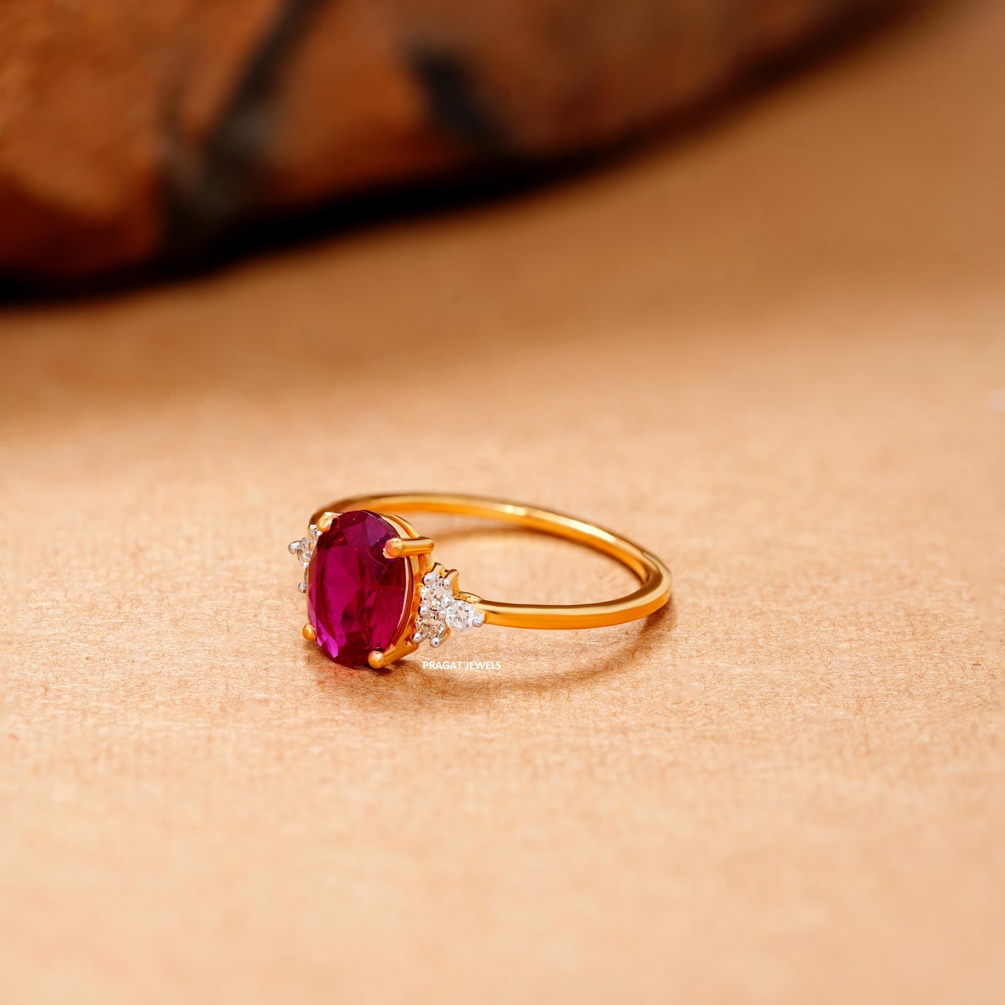 Pink Stone Solitaire Yellow Gold Brillant Cut Diamond Stud Ladie's Engagement Ring, Hand crafted with love