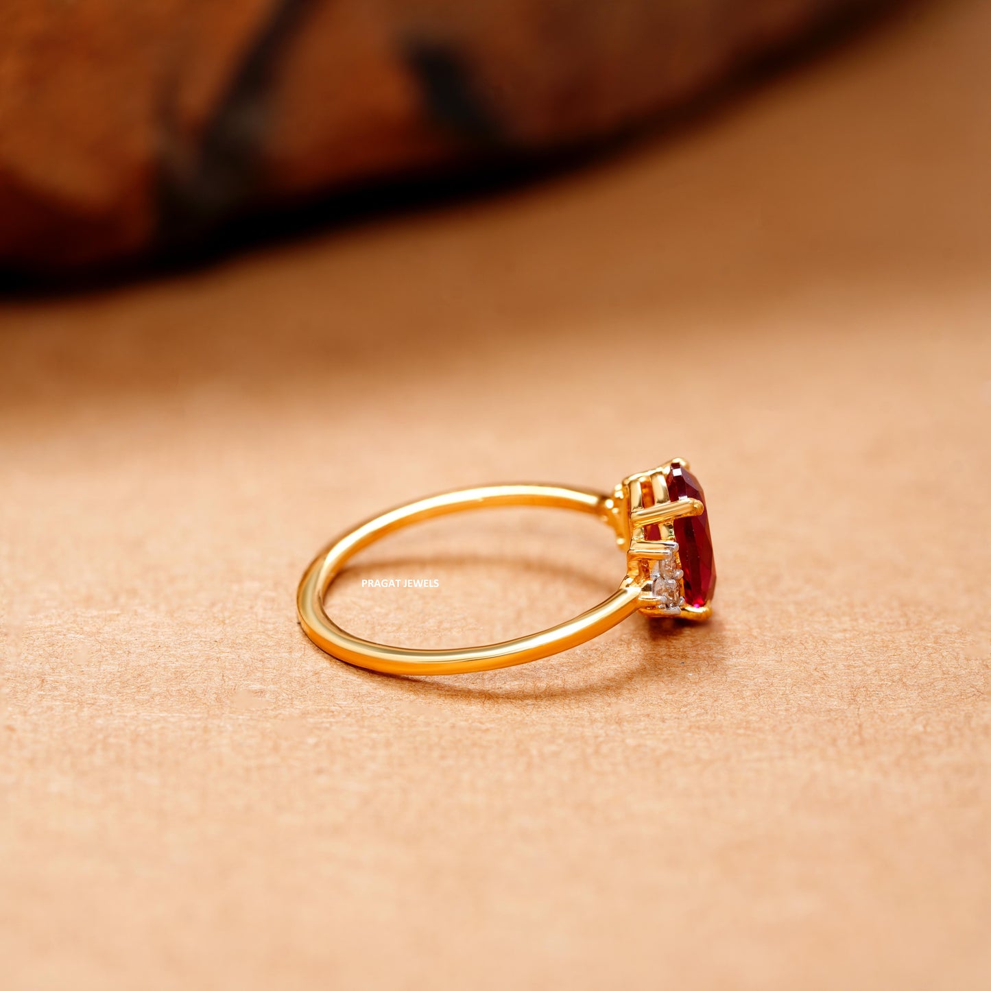 Pink Stone Solitaire Yellow Gold Brillant Cut Diamond Stud Ladie's Engagement Ring, Hand crafted with love