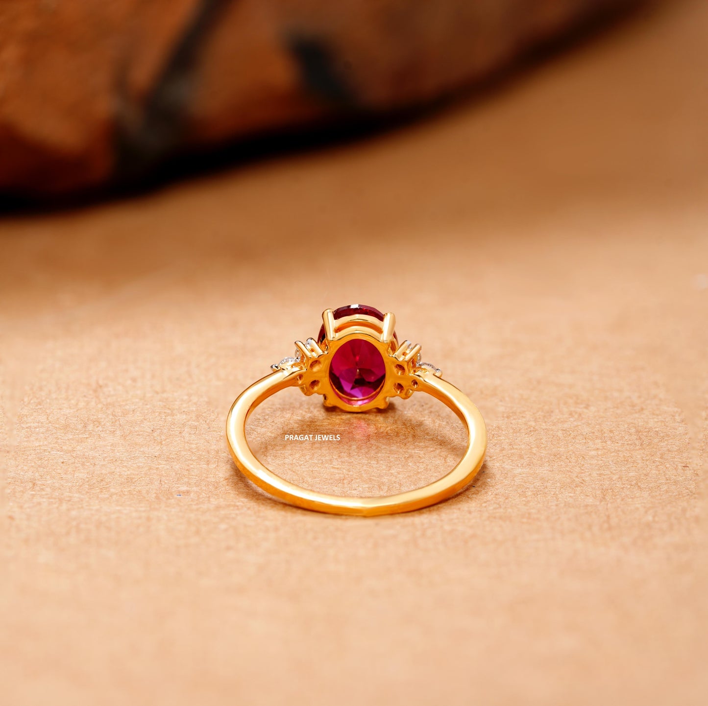 Pink Stone Solitaire Yellow Gold Brillant Cut Diamond Stud Ladie's Engagement Ring, Hand crafted with love