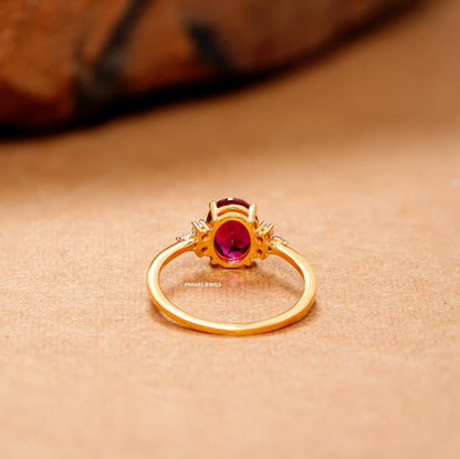Pink Stone Solitaire Yellow Gold Brillant Cut Diamond Stud Ladie's Engagement Ring, Hand crafted with love