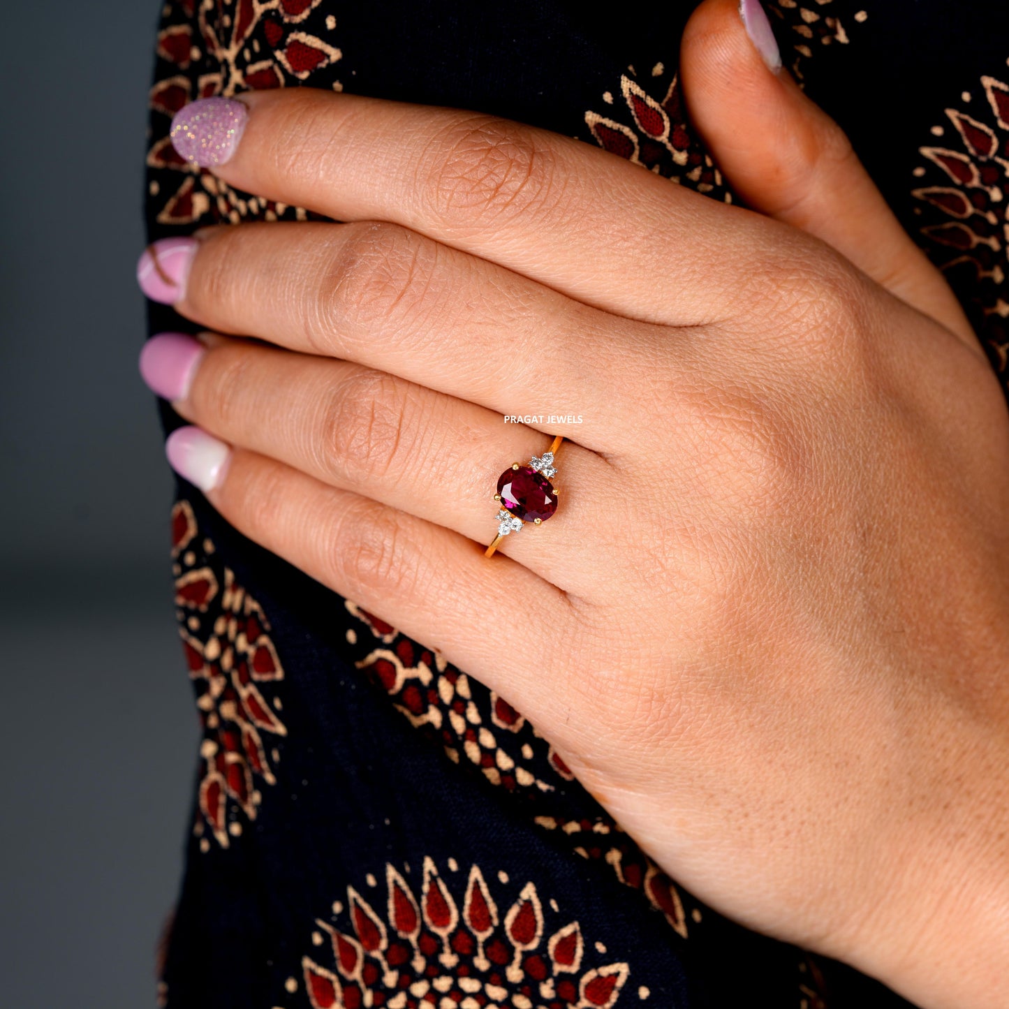 Pink Stone Solitaire Yellow Gold Brillant Cut Diamond Stud Ladie's Engagement Ring, Hand crafted with love